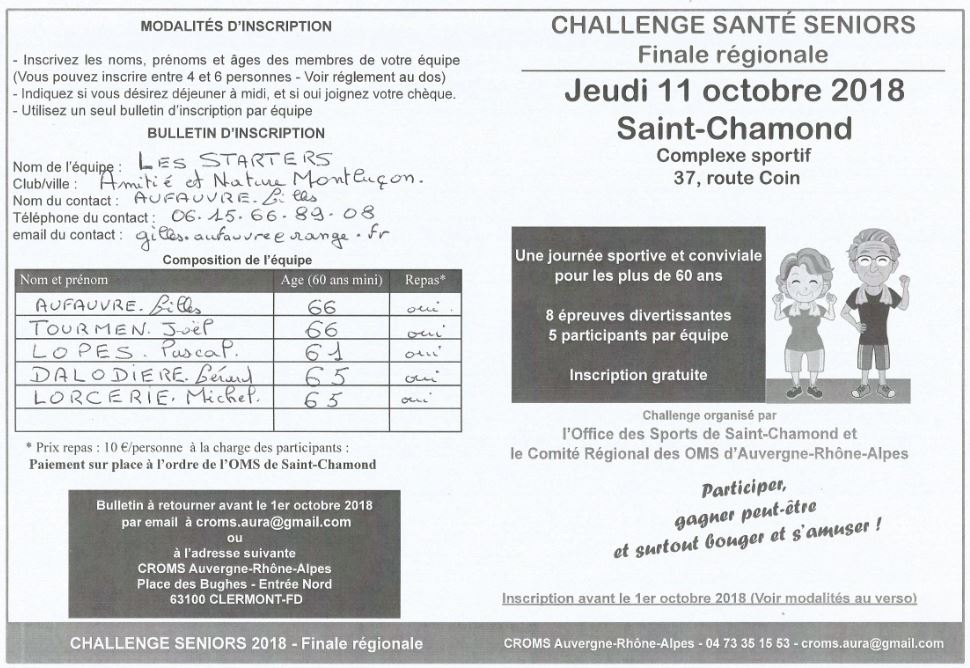 Challenge seniors région Auvergne Rhône-Alpes